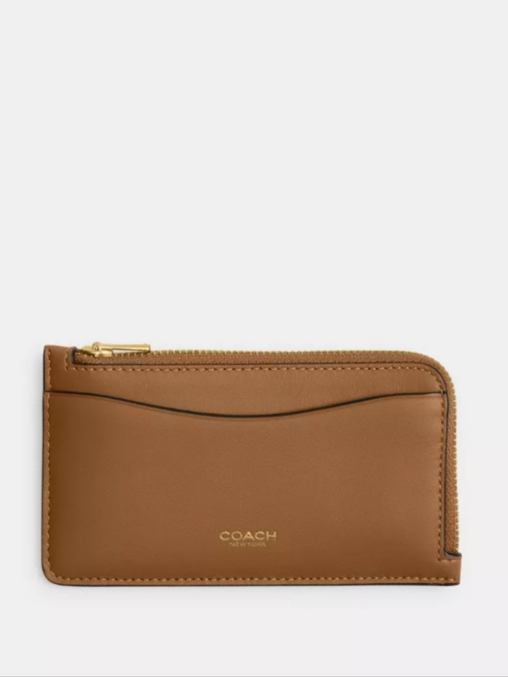 Coach New York Zip Card Case Honey Brown Leather New